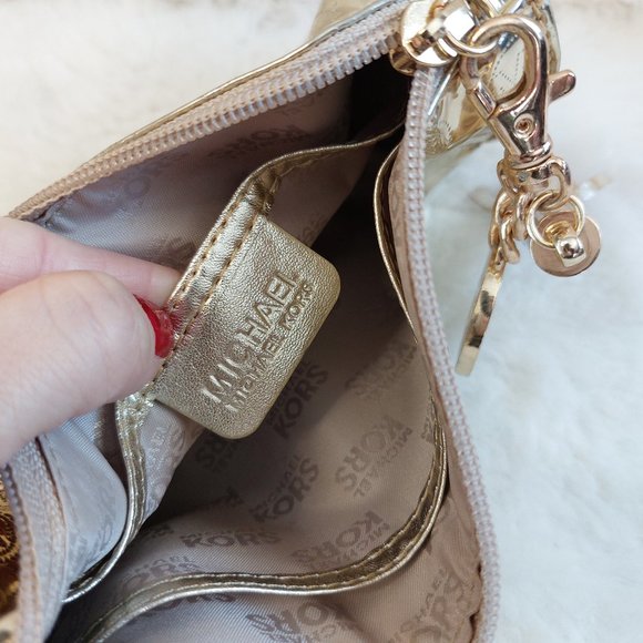 Michael Kors Women's Gold Charm Signature Metallic Mini /Cosmetic Bag - Picture 6 of 10